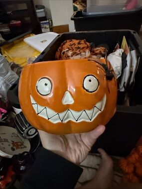 Yankee Candle Orange Jack-O'-Lantern Ceramic Face candle holder